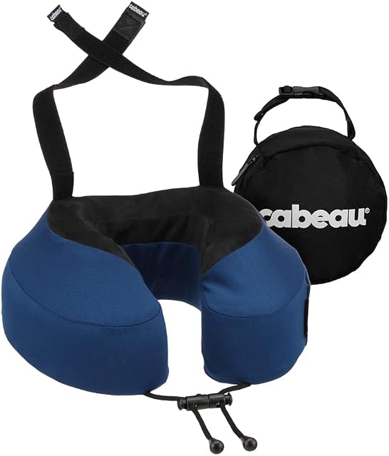 Cabeau Evolution S3 Travel Pillow Straps to Airplane Seat Ensures Your Head Wont Fall Forward Relax with Plush Memory Foam Quick-Dry Fabric Keeps You Cool and Dry (Indigo)