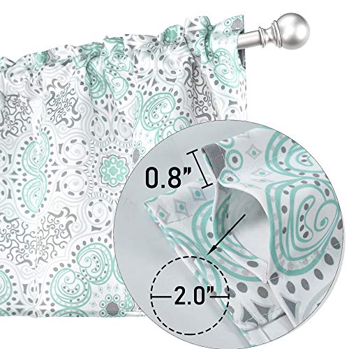 Decovsun Damask Medallion Pattern 52X18 Inch Turquoise Aqua And Gray Valance For Windows Abstract Geometric Flower Rod Pocket Window Curtain Valance For Bathroom Livingroom Bedroomwith 0.8" Header #TOP3