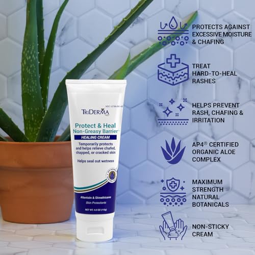 TriDerma Protect & Heal Non-Greasy Moisture Barrier Skin Protectant Incontinence Cream for Adult Diaper Rash, Chafing, Redness, Sensitive Skin with Dimethicone, Aloe Vera, FSA Eligible 4 oz