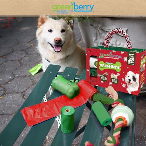 Image of Greenbone Biobase Christmas-Themed Pet Waste Bag Refills: 10 Rolls - 120 Refills, Red