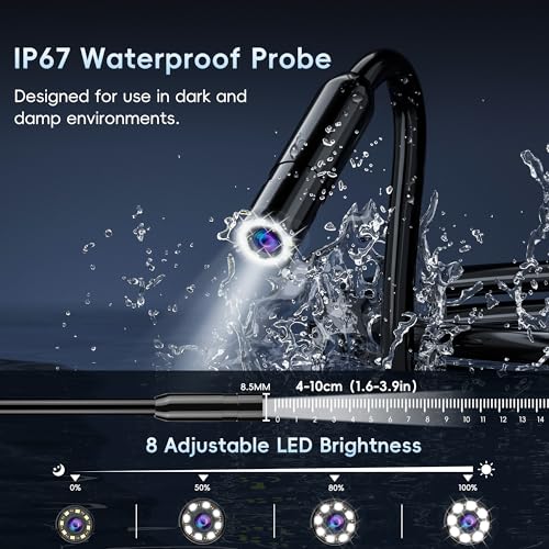 Image of 32.8FT Endoscope Camera with Light, 1080P HD Borescope Inspection Camera with 8 LED Lights, IP67 Waterproof Sewer Tools Snake Camera with 4.3 inch IPS Screen, 32.8Feet Semi-Rigid Cable for Auto & Plumbing