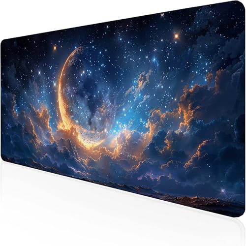 Alfombrilla Gaming Luna (600 x 300 mm)Alfombrilla Ratón AmarilloImpermeable Base de Goma Antideslizante con Bordes Cosidos Tapete Rato Alta Precisión Escritorio Para Oficina, Regalo Hombres N-7