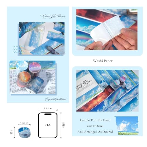 Image of Cloud Washi Tape Set,6 Rolls Scrapbook Sky Stickers Supplies,Self-Adhesive Aesthetic Washi Tape Stickers for Scrapbooking,Bullet Journaling,Wedding Invitation(Speculating Clouds)