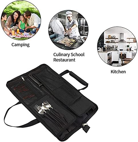 Chefs Knife Roll Bag, Heavy Duty Oxford Knife Bag, Portable 13 Slots Knife Case , Multi-function Cutlery Knives Pouch Holder Knife Wrap Wallet Storage Tool Roll for Home Kitchen Traveling Camping