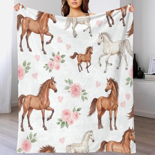 Couverture anti-bouloche en microfibre douce avec jeté de canapé cheval 3D