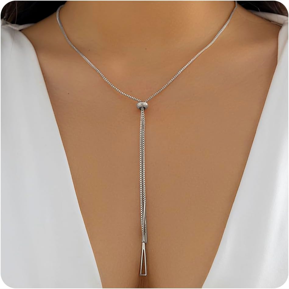 Lariat Necklace for Women Adjustable Necklace Silver Gold Plated Simple Chain Drop Necklaces Jewelry Trendy Accessories For Women Gift - Image 3