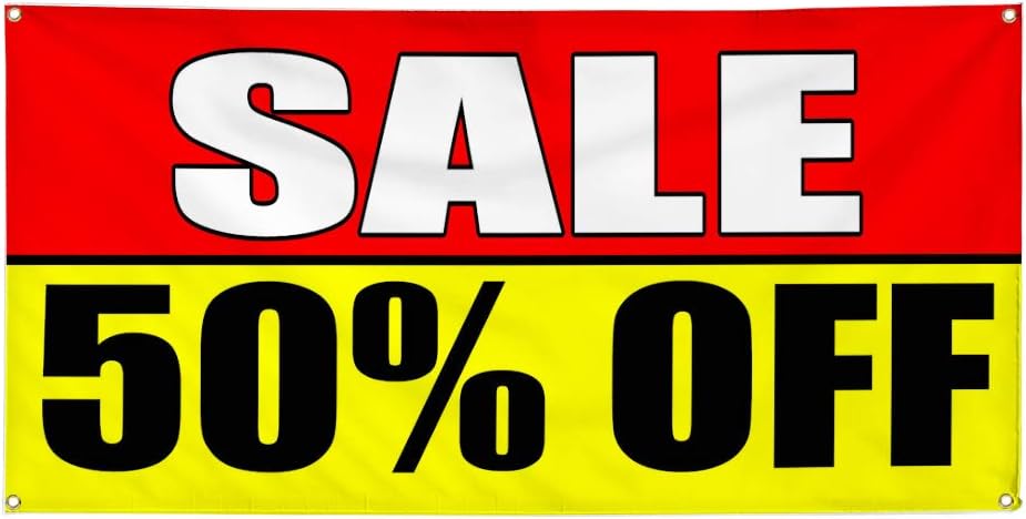 Vinyl Banner Sale Promotion Business Outdoor Weatherproof Industrial Yard Signs Red 4 Grommets 16x40Inches