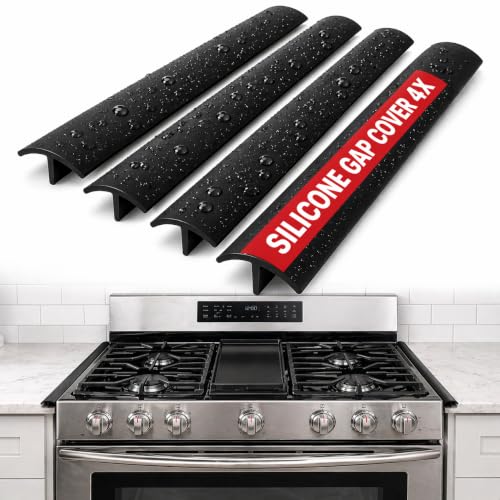 ROMAJES Premium 4Pack Silicone Stove Gap Cover 21” Black Oven Counter Filler Crack Guard Flexible Cooker Side Strip Crumb Catcher helps prevent food from falling between Refrigerator Desk and Wall