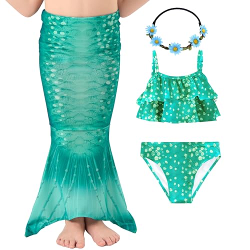 Image of Girls Bathing Suit 3PCS Cute Ruffle Tankini Swimsuits with Skirt Kids Beach Swimwear 3-12Y