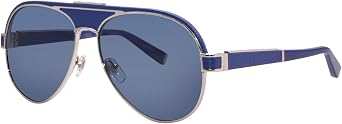 Zilli ZI65047 C08 Sunglasses Mens Shiny Platinum/Blue/Blue Pilot 60mm