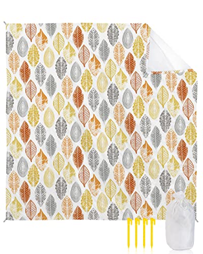 Beach Blanket Sandproof Waterproof Picnic Blankets Fall Orange Leaf Gradient Style Extra Large Lightweight Outdoor Beach Mat with Corner Pockets for Travel/Camping/Hiking Grey Leaves Seamless