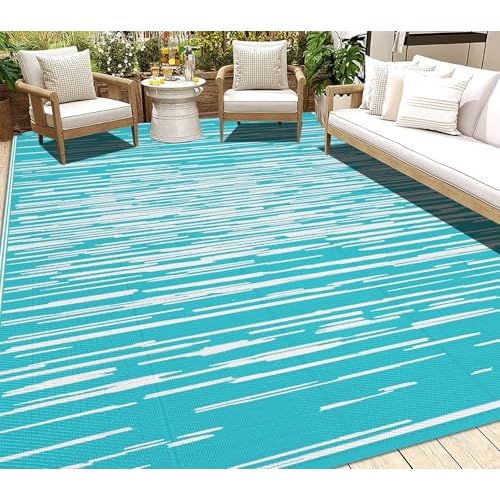 HEBE Outdoor Rug Waterproof 5'x8', Striped Reversible Plastic Patio Rug | Outside Plastic Straw Rug Clearance, RV Camping Mat, Indoor Outdoor Area Rug Carpet for Porch,Deck,Camper,Balcony,Ba