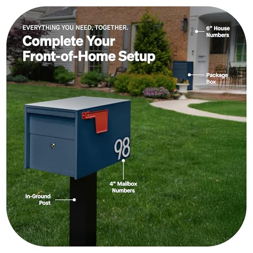 Image of Adoorn Lockable Post Mount Mailboxes for Outside - Small Anti-Theft Locking Mailbox for Packages and Letters - Weatherproof Construction - Durable Steel - 12 inch H x 12 inch W x 18.5 inch D - Navy