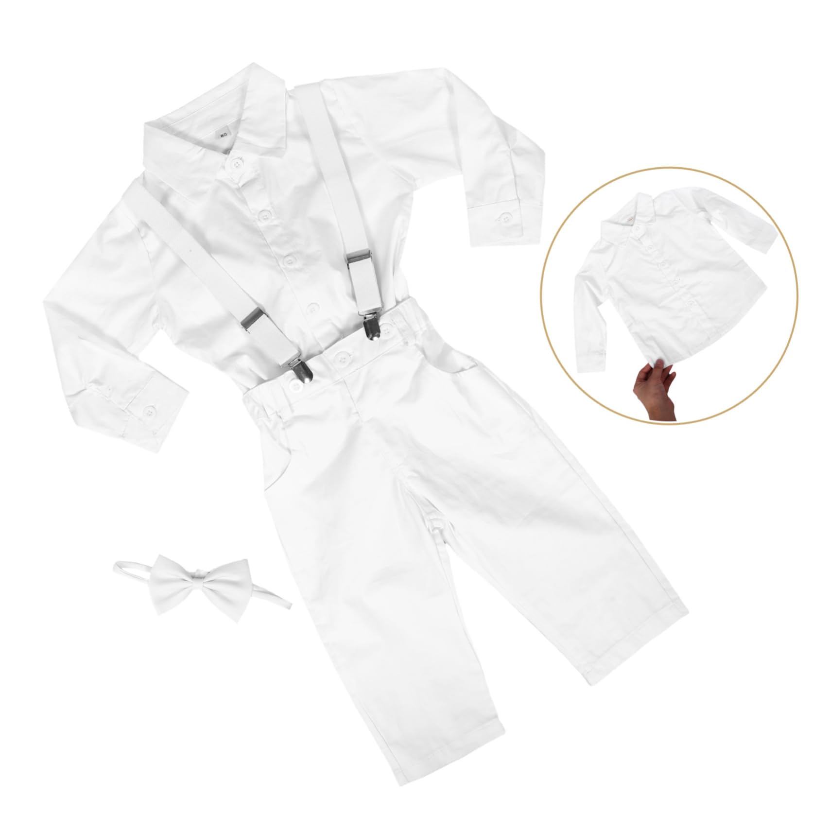 Traje de bautismo infantil camisa de manga larga para bebé trajes para pequeños para bodas atuendo de chico de shower Traje de caballero bebé algodón blanco