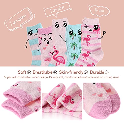 Image of EBMORE Fuzzy Socks for Women, Thick Cozy Warm Fluffy for Winter | Ultra Soft Plush Fleece Lining, Stretch Cuff, Comfy Heel & Toe, for Home & Sleep, Gifts Cabin Slipper Socks, 5 Pairs