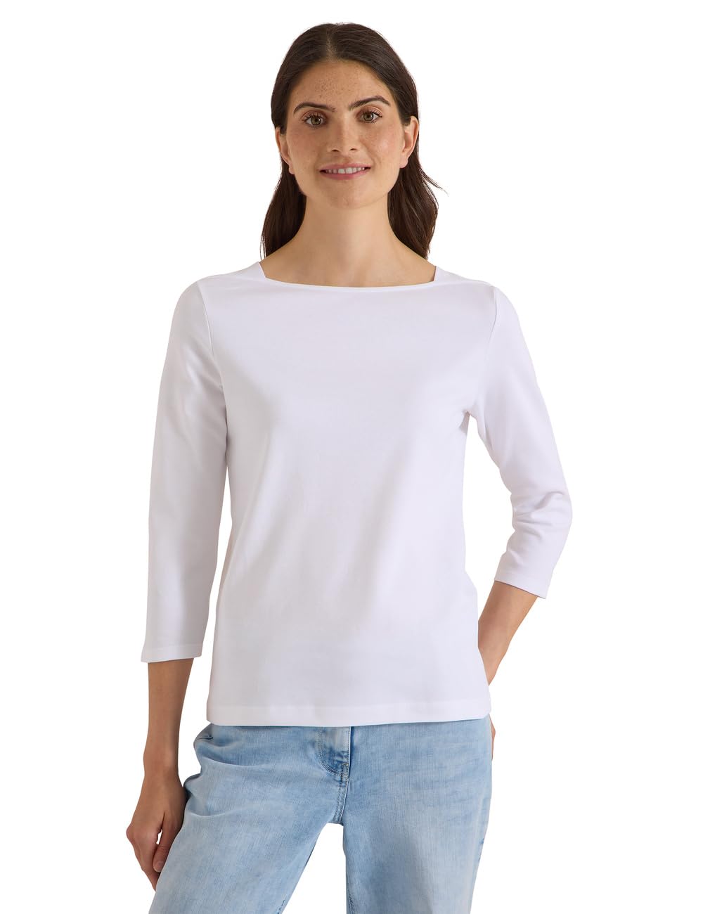 Cecil Women's 3230872 Basic Shirt with Boat Neck, White, XS