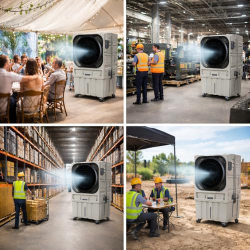 Image of Rocksun Iceburst 150 Commercial Dessert Air Cooler | 150L Tank | 11000 m /h Airflow | 24 inch Heavy Duty Fan | Honeycomb Cooling Pads | Industrial Air Cooler for Shops, Warehouses, Tent & Outdoor Use