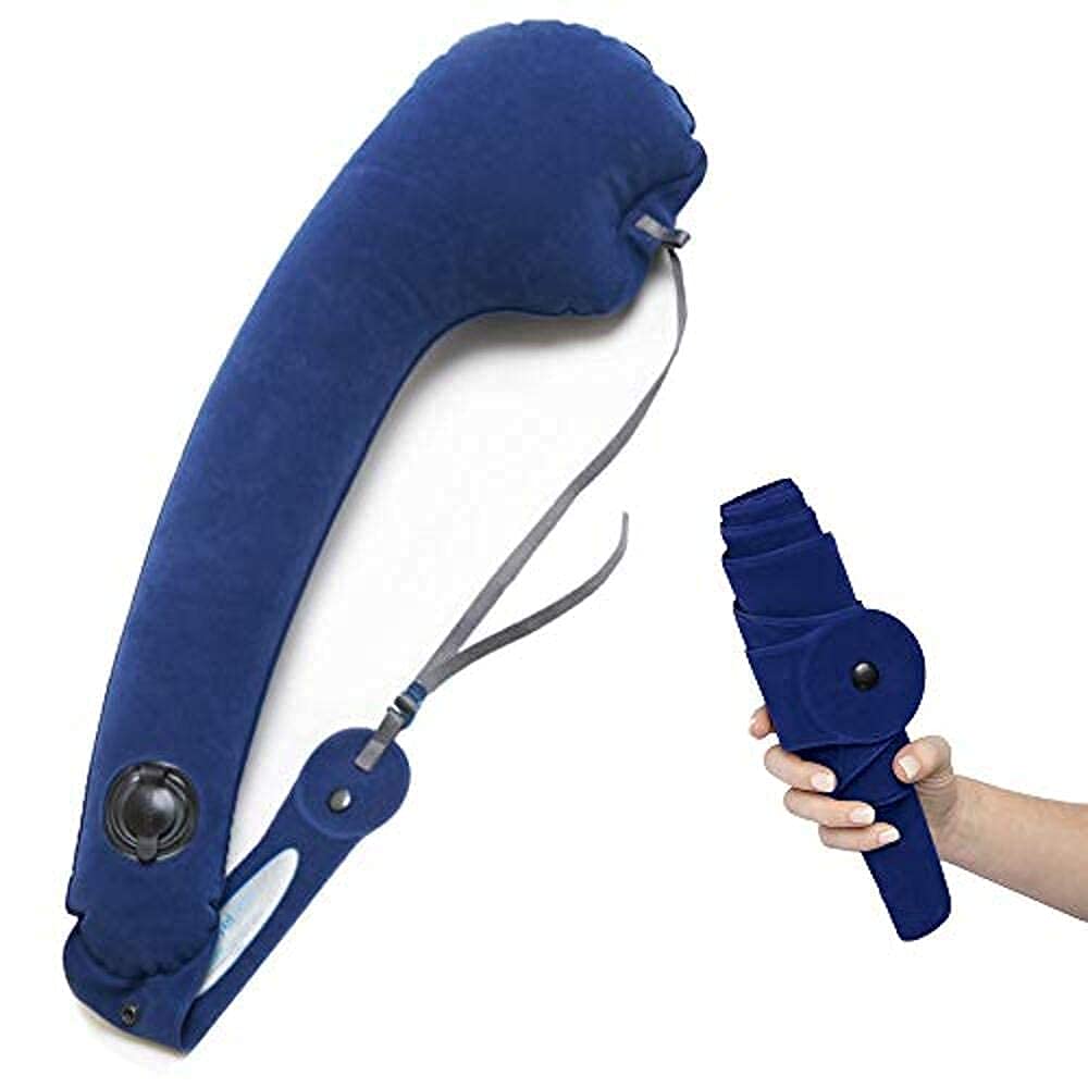 Shivaaro Ultimate Travel Neck Pillow: One-Side Adjustable Comfort for Airplane, Auto, Bus, Train, and Office Rest - Inflatable with Plush Washable Cover 3