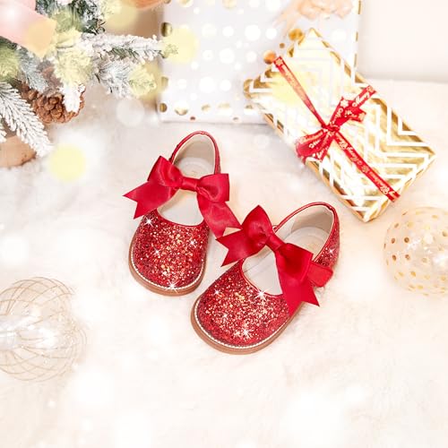 Image of PHIRAMIN Toddler Flower Girl Dress Shoes - Little Girl Mary Janes Flats Wedding