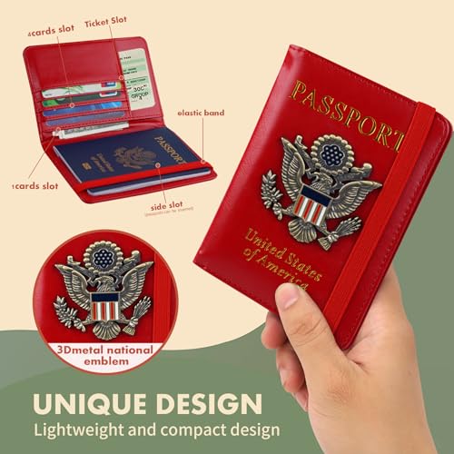 Image of Passport Holder Cover Travel Wallet RFID Blocking Wallets Family Passport Organization Personalized Wallet Case for Men and Women Travel Must Haves (Red)
