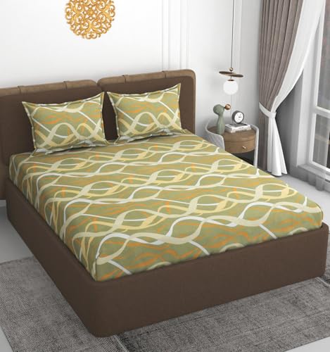 Image of VOMZER 300 TC Cotton Feel All Around Elastic Fitted Queen Size Printed Bedsheets, Supersoft Elastic Fitted Double Bedsheet with 2 Pillow Covers, Size 60x78x8 Inches White