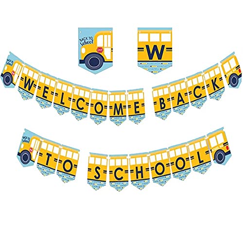 Back to School Decorations Banner-Back to School Sign Banner-Bus School Themed Decorations-Room Decor-Flower String Flag Decorationï¼ˆSchool 1)