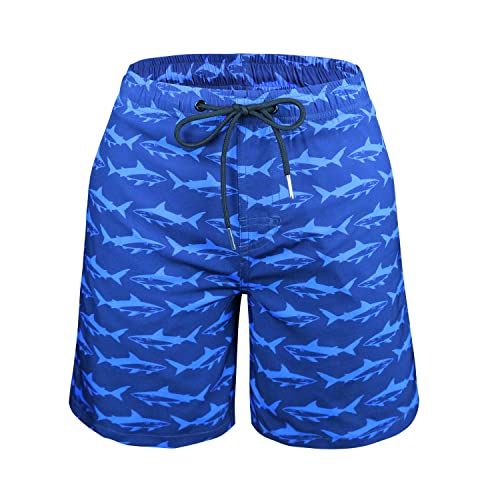 Swim Trunks Boys 18-20 With Boxer Brief Boys Swim Shorts Compression Lined Swim Trunks Boys Built In Compression Liner (B-Blue Shark,18-20) #TOP7