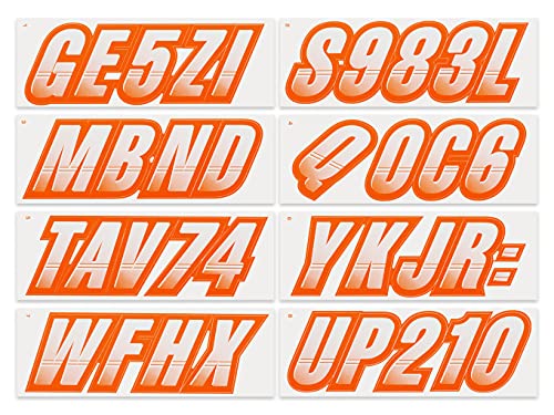 Image of STIFFIE Techtron White /Electric Orange 3 inch Boat & PWC Registration Decals • Numbers Letters Stickers