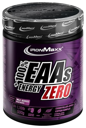 IronMaxx 100% EAAs + Energy Zero - Wild Berries 500g Dose | EAA-Pulver, vegan und zuckerfrei mit allen 8 essentiellen Aminosäuren | fruchtiger Geschmack, frei von Konservierungsstoffen