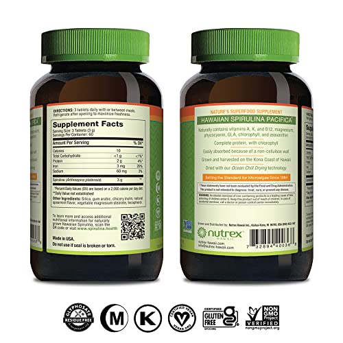 Nutrex Hawaii, Pure Hawaiian Spirulina, 1000 Mg Spearmint Tablets, 180 Count, Vegan, Supports Immune System, Heart, Cells And Energy #TOP1