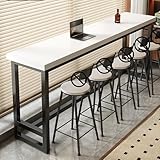 JOSIAHCQ Mesa Alta Bar Rectangular Mesa Auxiliar Cocina Estrecha con Estructura de Metal para Cocina Cafetería Comedor Sala de Estar(Wit,100x30x105cm)