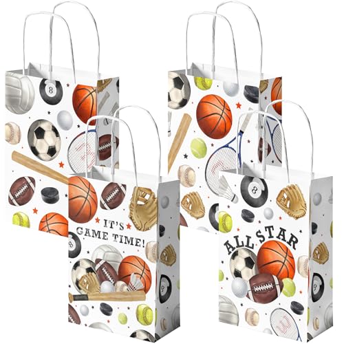 SamPartyShop 24 Pack Sports Party Favor Bags for Kids – All Star Goodie Bags with Handles, Sports Birthday Decorations, Athletic Party Supplies for Boys and Girls