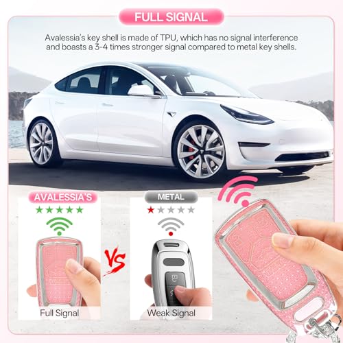 for Audi Key Fob Cover with Keychain,Soft TPU Protector Bling Car Keys Case Shell Compatible with Audi A6 A7 A8 / S4 S5 S8 SQ5 SQ7 / RS4 RS5 R8 TTRS TTS TT / B9 C8 D5 F5 Q2 / FY 4M FV (Silver Pink) — view 5