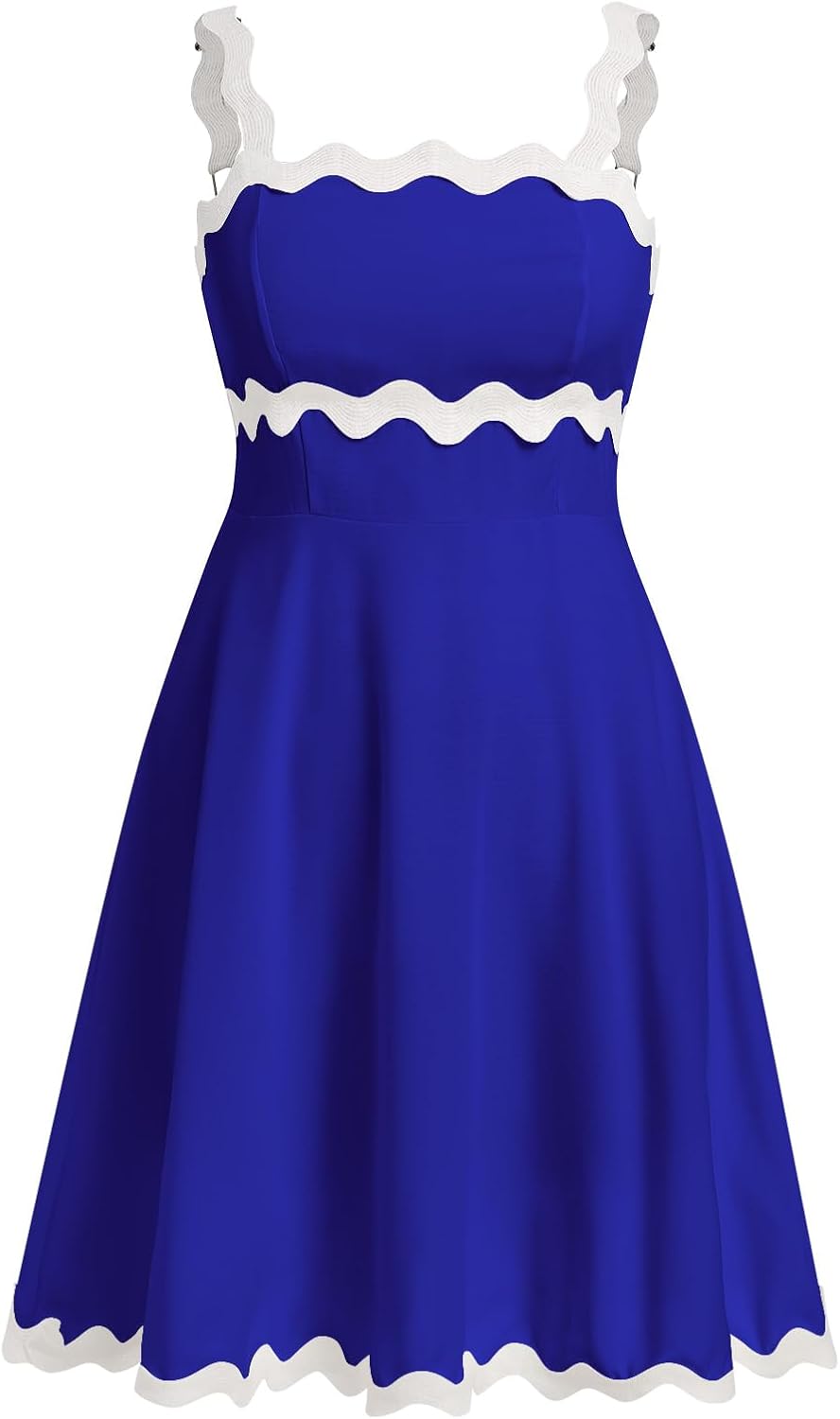 ABEWIP Summer Dresses for Women 2024 Rickrack Trim Spaghetti Straps Smocked Boho Flowy Ruffle Mini Dress