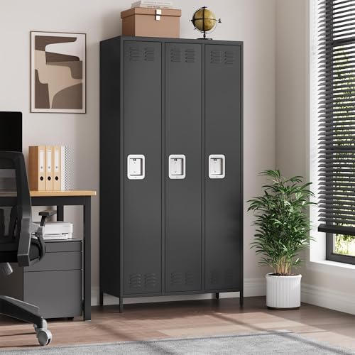 GAOMON 3 Doors Employee Lockers for Office, Metal Sorage Locker Combination, Lockable Employees Metal Locker with Door, Industrial Storage Lockers for