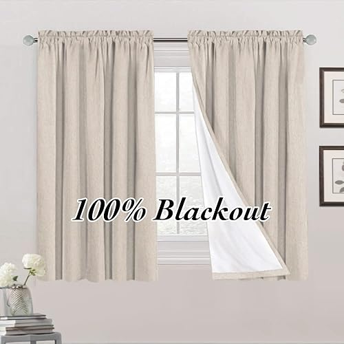 Miniatura 8 de PrinceDeco Cortinas opacas de 54 pulgadas de largo, con bolsillo para barra, cortinas opacas para dormitorio, tela de arpillera con forro aislante