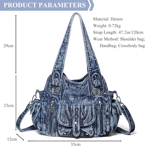 Image of Designer Denim Handbags for Women Hobo Tote Bag Crossbody Denim Purses Blue Jean Shoulder Bag
