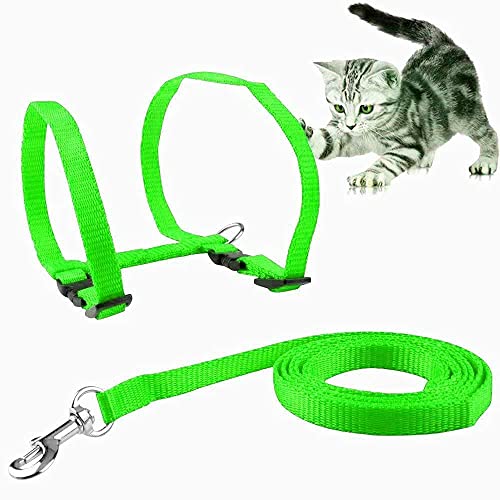 Image of Cat & Small Pet Nylon Strap Collar with Adjustable Walking Harness Leash Pet Walking for Kitten- Plain (Green)