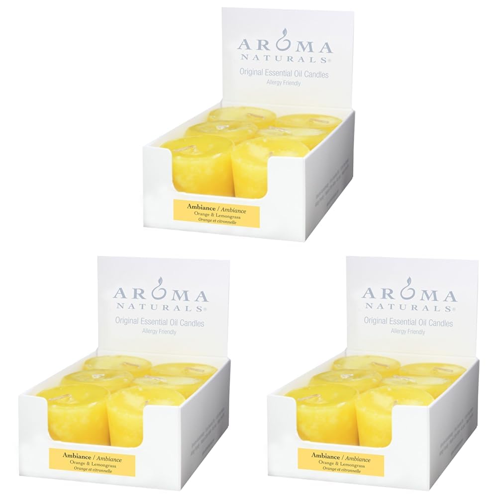Aroma Naturals Ambiance Votive Candle, Yellow/Orange/Lemongrass, 6 Count (Pack of 3)