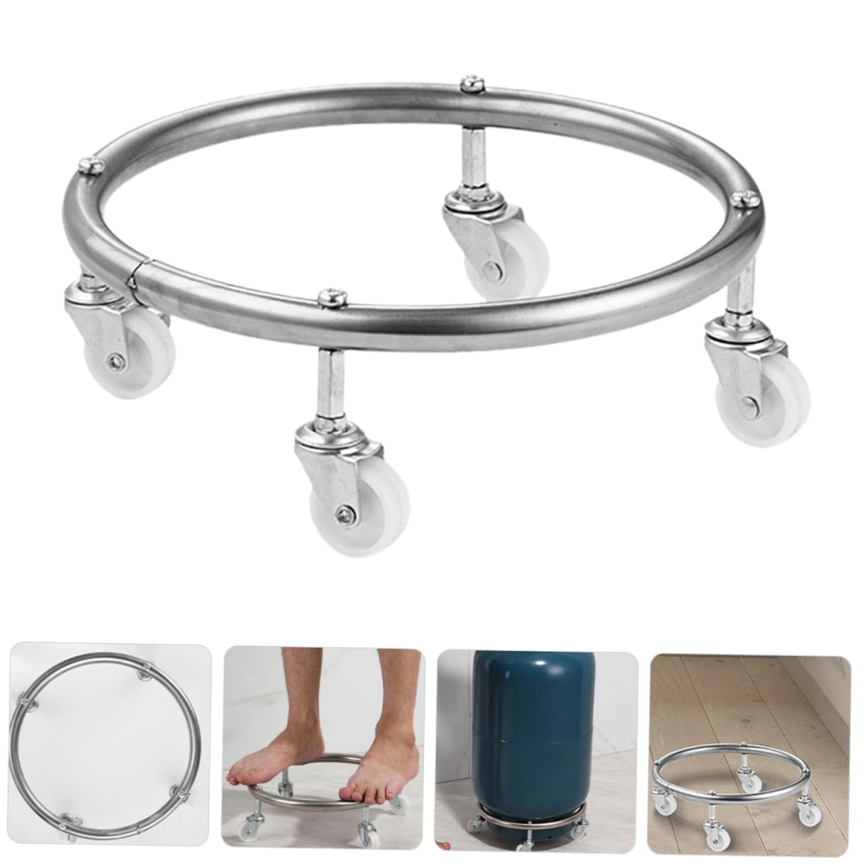 COLLBATH Supporto Mobile Per Bombola Gas in Acciaio Inossidabile Con Ruote Girevoli E Tubo Rinforzato Base Per Bombole Domestiche Facile Da Installare