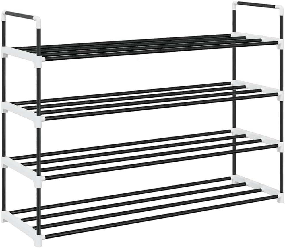 vidaXL Shoe Rack Black Metal and Plastic Medium Shoe Rack Rectangular