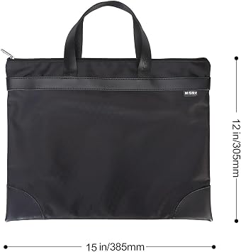 M&G 12x15 in Large Zipper Pouch with Handle, A4 Foldable Lightweight Waterproof Oxford Document Storage Bag, File Organizer for Office Travel Books Papers Filing Folder 1 Pack (Black)