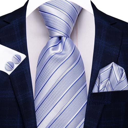 Image of Dubulle Silk Ties Set for Men Formal Paisley Striped Necktie Pocket Square Cufflinks 3PCS Sets Wedding Business Party