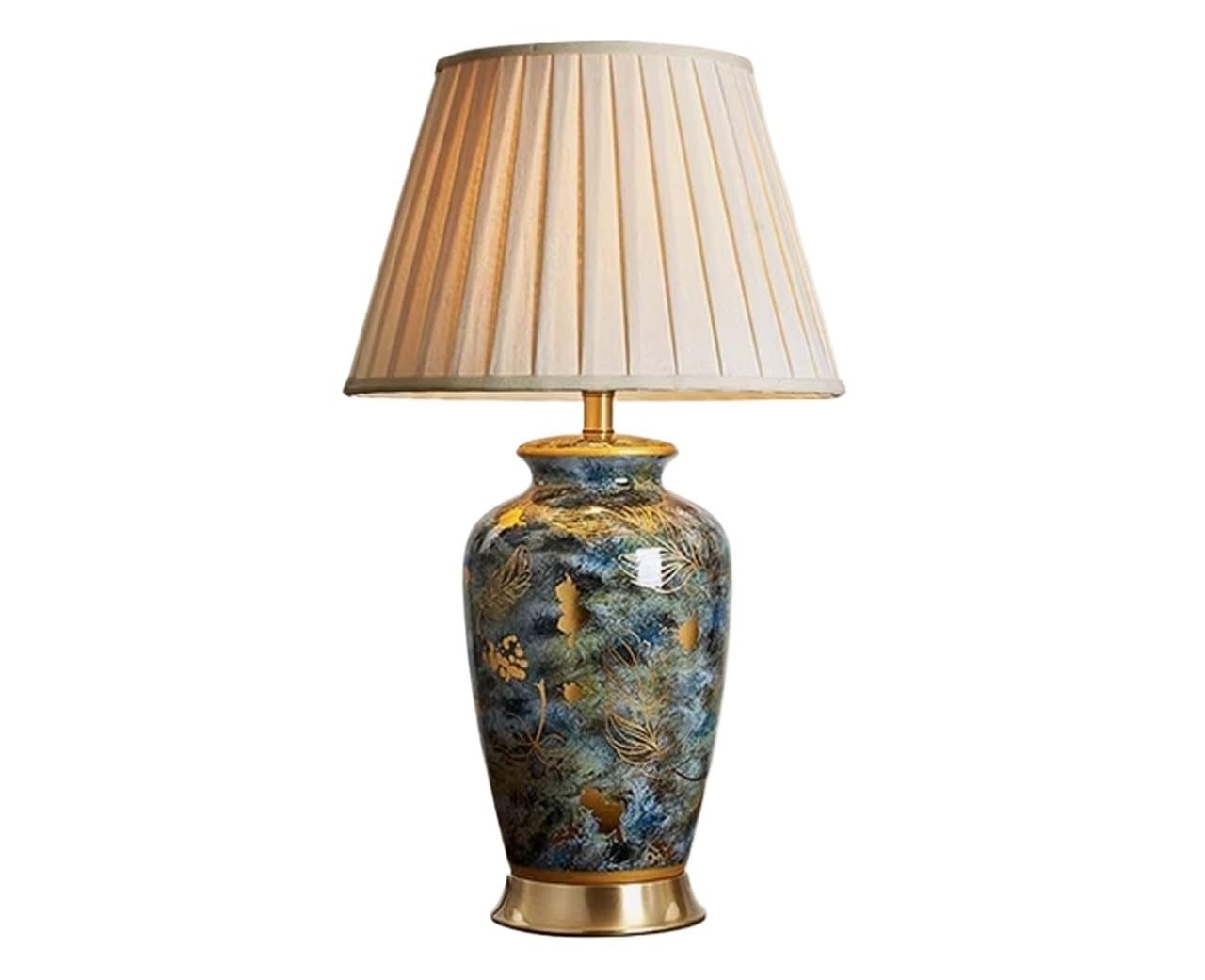 HYHDDM American Retro Ceramic & Copper Table Lamp, Dimmable Touch Bedside Nightstand Lamp for Sofa Corner Bedroom Study(B,Lighting)