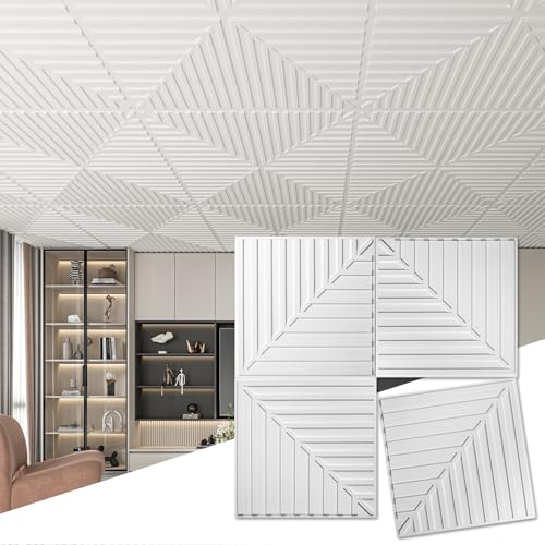 Art3d 24-Pack 2 x 2 ft 3D Textured Drop Ceiling Tiles, 24 x 24 in, White