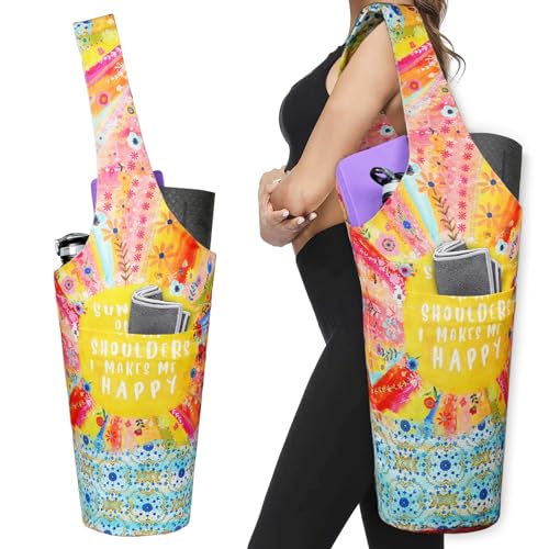 BagYG Yoga Mat Bag - Long Tote with Pockets - Holds More Yoga Accessories - Yoga Bag Fit Most Size Mats - Sunshine Yoga Mat Carrier