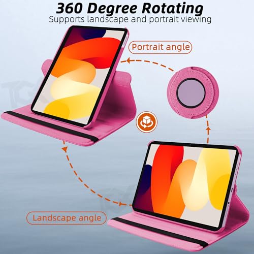 Image of TGK Rotating Cover for Redmi Pad SE 11 inch 360 Degree Leather Flip Case (Hot Pink)