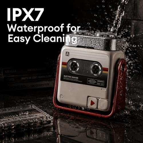 남성용 레트로 미니 전기 면도기, 휴대용 전기 면도기, IPX7 방수 습식 건식 여행용 면도기, 미니 면도기를 시작하는 트위스트가 있는 레코드 플레이 디자인, 스타라이트 그레이 — 사진 5