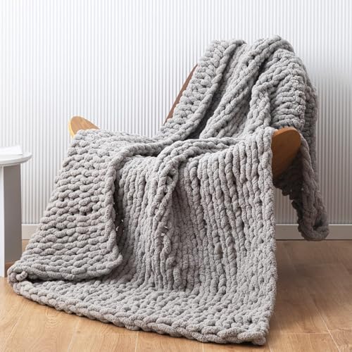 Image of (10 Skein) Light Gray Fluffy Chenille Chunky Yarn for Crocheting, Super Jumbo Bulky Yarn for Hand Knitting Blanket, Big Soft Thick Crochet Yarns (24 yds /7.05 oz Each)