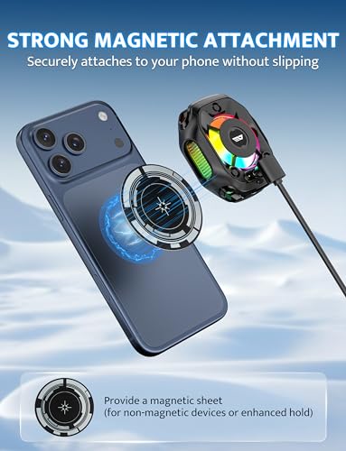 Image of darkFlash Magnetic Cell Phone Cooler for Gaming, Portable Phone Cooling Fan with Rechargeable Battery, Phone Radiator with RGB Light, Compatible with iPhone /Samsung /Android /iPad /Tablet (DK-GT)